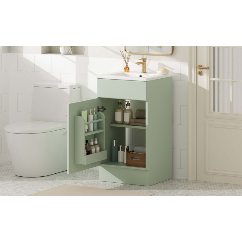Meuble-lavabo 18 po avec lavabo, meuble-lavabo avec tablette de porte et tablette réglable, vert clair