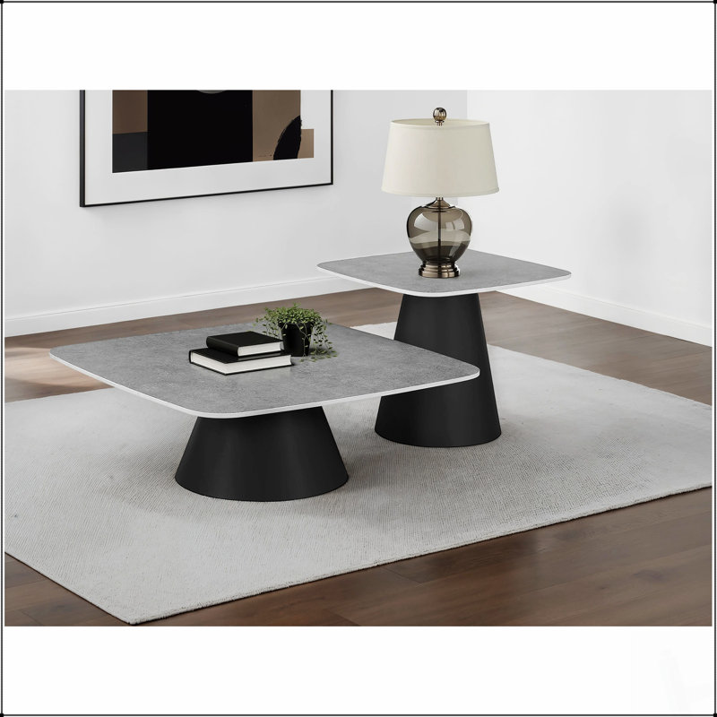 Ensemble de tables basses gigognes 2 pièces d'aspect béton, parfait pour ajouter de la profondeur urbaine moderne à votre salon