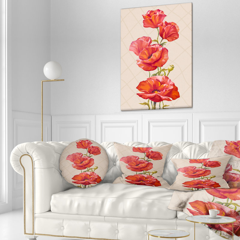 «Bunch of Poppies», art floral, 16 po x 1 po, Coussin décoratif