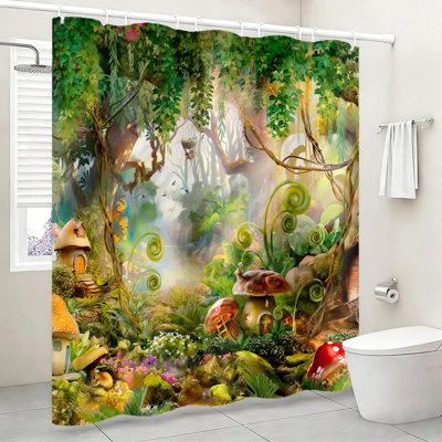 Rideau de salle de bain Fairy Forest abstrait avec crochets vert, 72 x 72 pouces (180 x 180 cm)