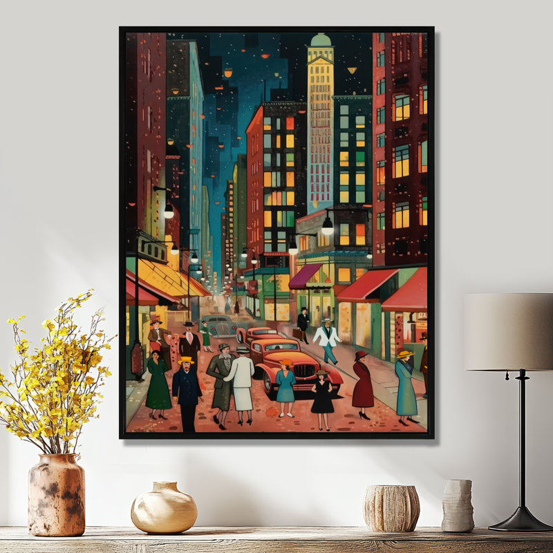 Art déco rétro City Life I - Fashion Woman, art mural encadré, H 32 po x l 16 po x P 1 po, Cadre flottant noir