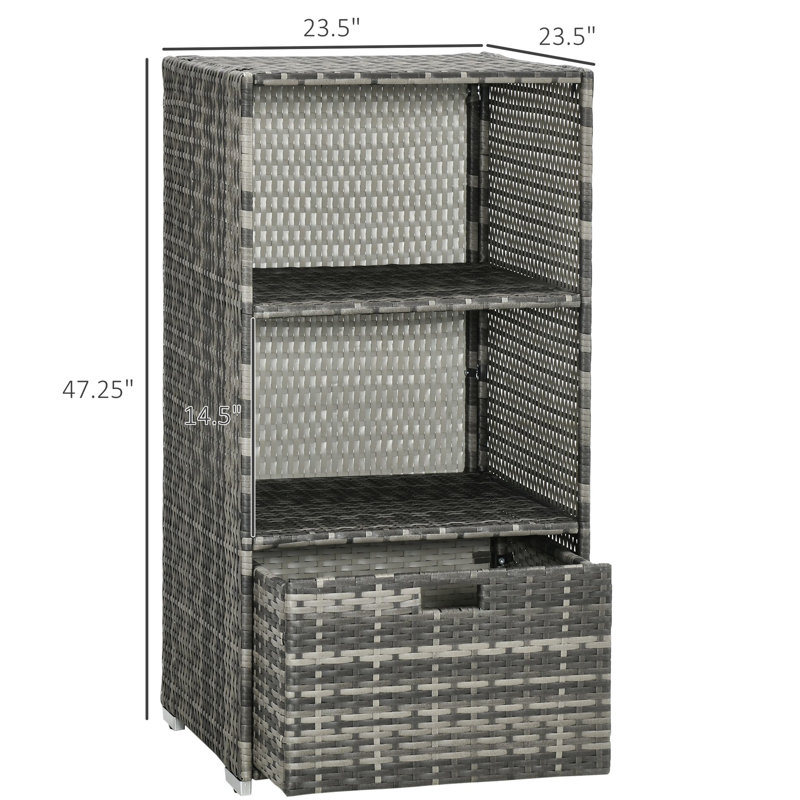 Panier de rangement pour spa avec tiroir - Organisateur de serviettes en plastique PE imperméable, 2 tablettes, 1 tiroir, gris, pour accessoires de piscine et de spa. Porte-accessoires avec étagères.