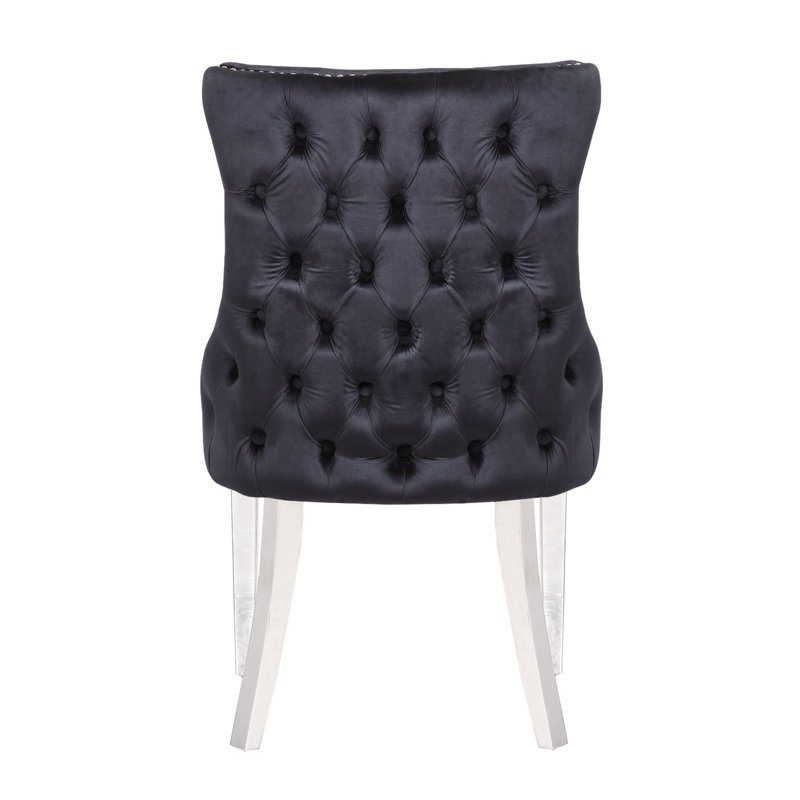 Chaise d'appoint en velours capitonné Hezekyah, Noir