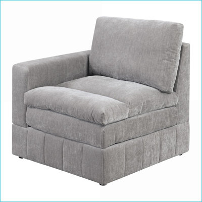 Modular Sofa One-Arm Chair, Contemporary Slate Gray Suede Fabric for Living Room | Fabric | Slate Gray