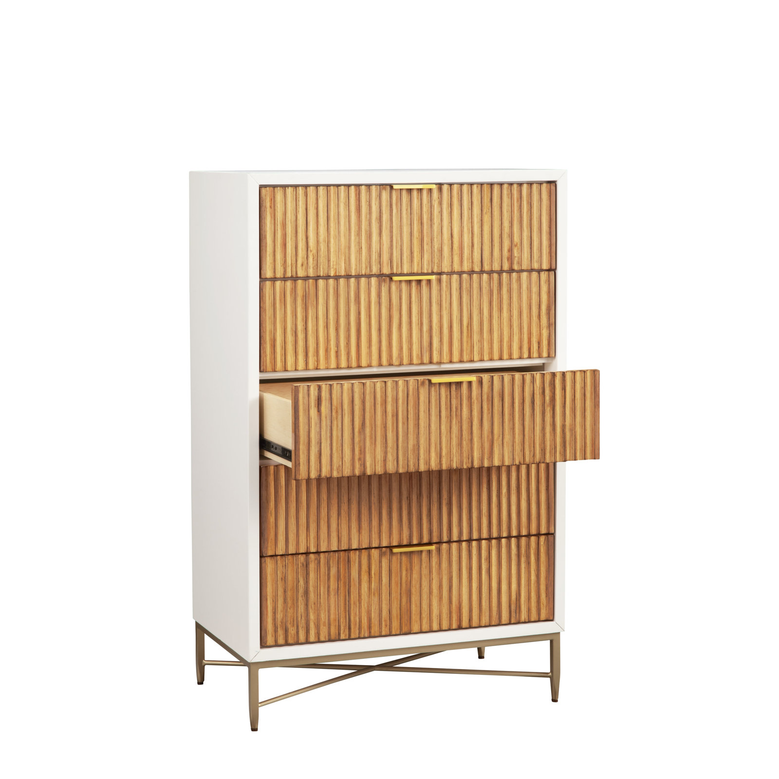 Baryal 30" W 5-Drawer Fluted Wood Chest, White