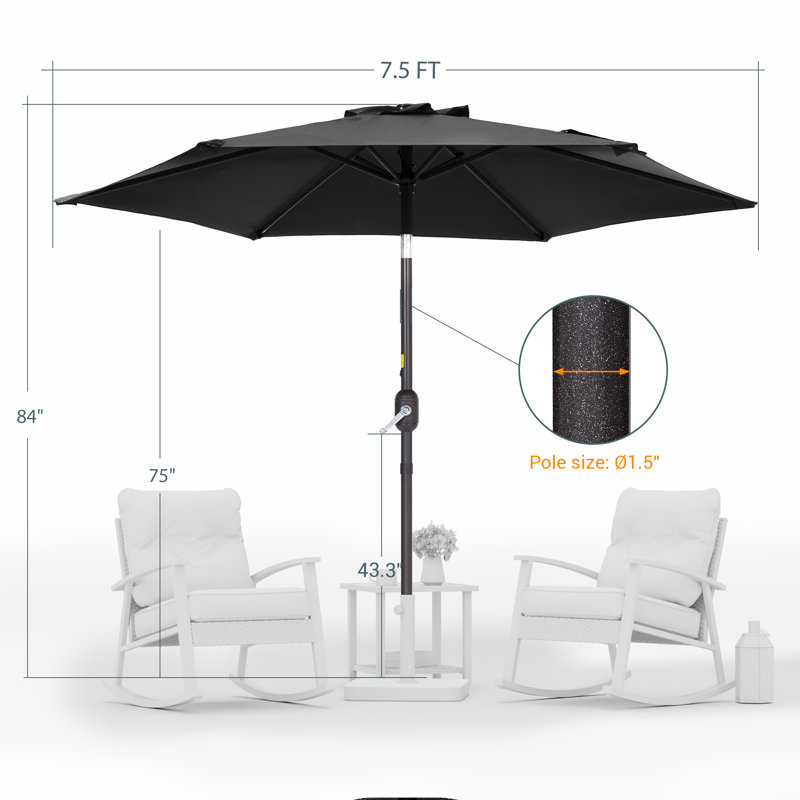 Parasol Sawyer, H 92,9 po x l 90 po x P 90 po, Noir