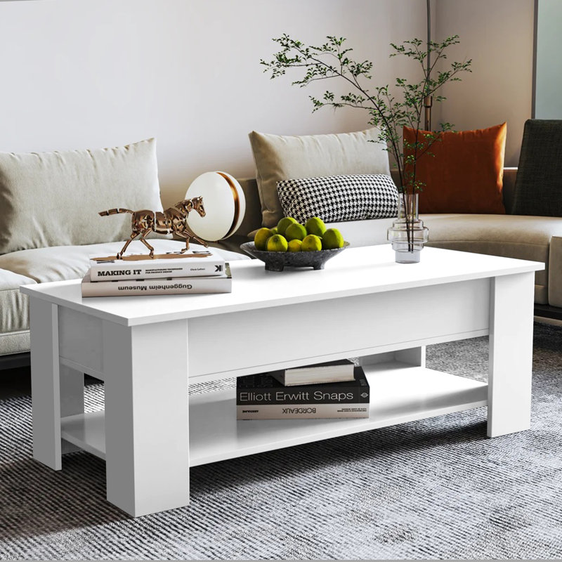 Khylie 100cm Lift Up Coffee Table With Storage, White