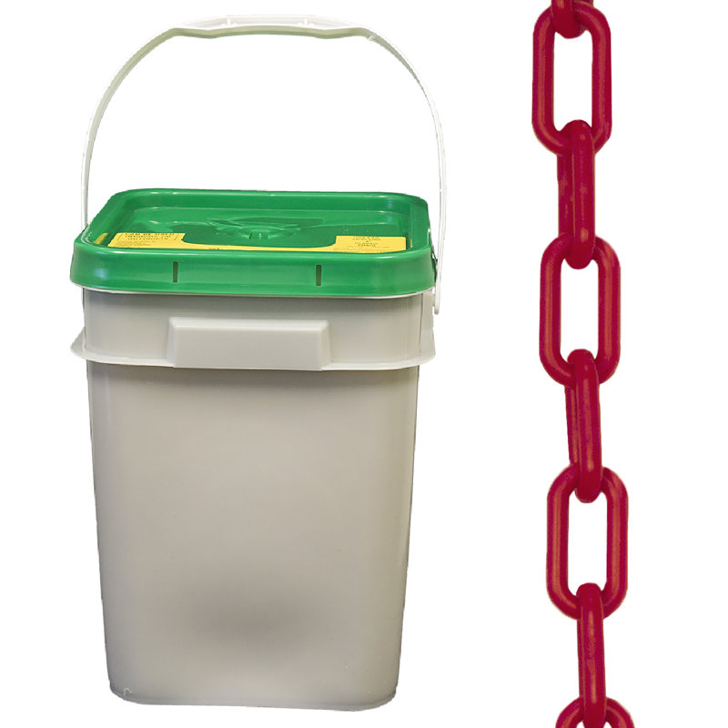 Chaîne de sécurité en plastique dans un seau, Rouge, H 1,1 po x l 4200 po x P 0,15 po