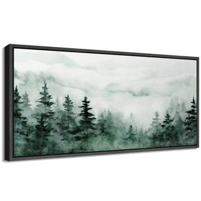 Woodland Forest Landscape " Extra Large Foggy Forest Watercolor Nature Landscape Retro Fine Art Decorative "