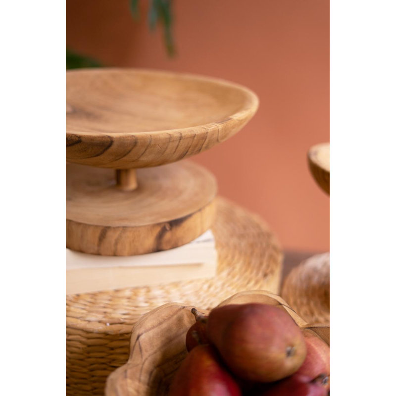 SET OF THREE WOODEN COMPOTES - ONE EACH DESIGN