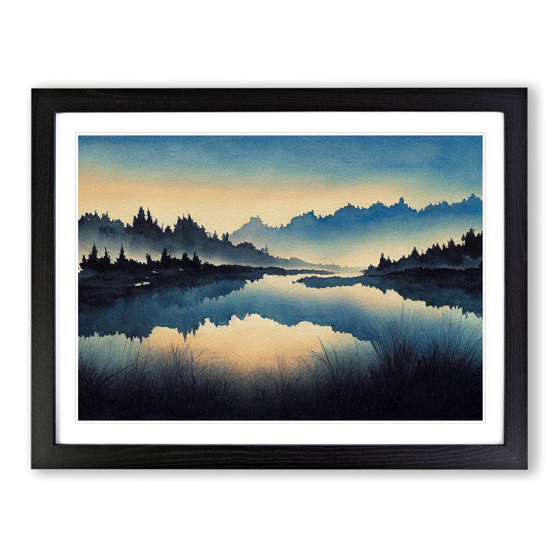 Forest River Reflection - Single Picture Frame Painting, Black, 46cm H x 64cm W x 2cm D