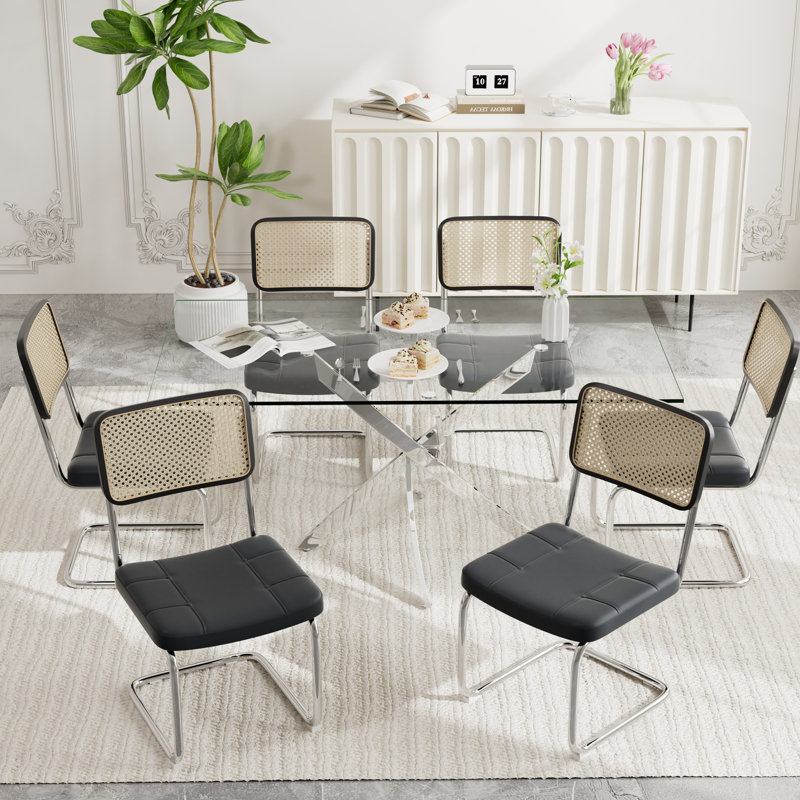 63" Glass Dining Table Set for 4-6, 7, Black