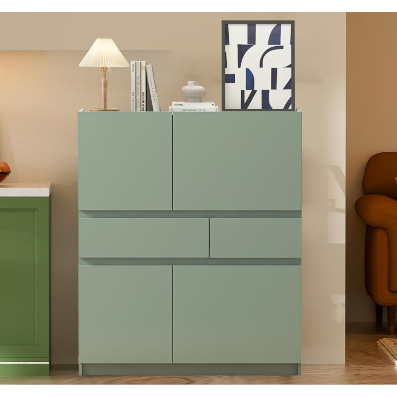 Wooden Accent Storage Cabinet With 4 Doors And 2 Drawers