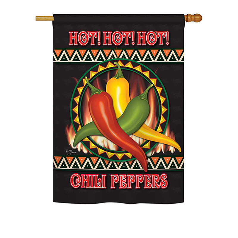 Drapeau maison en polyester 2 côtés chili poivres, H 18,5 po x l 13 po