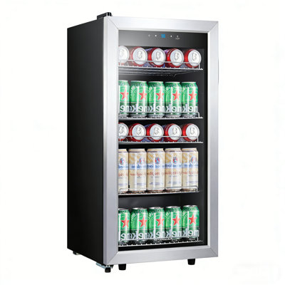 Kalamera 3.2 Cu. Ft. Freestanding Wine Fridge, 6-10 Wine Bottles Or 94 Can Beverage Capacity, Detachable Wine Rack, White Led Light, Stainless Steel Glass Door, For Wine & Soda Drinks