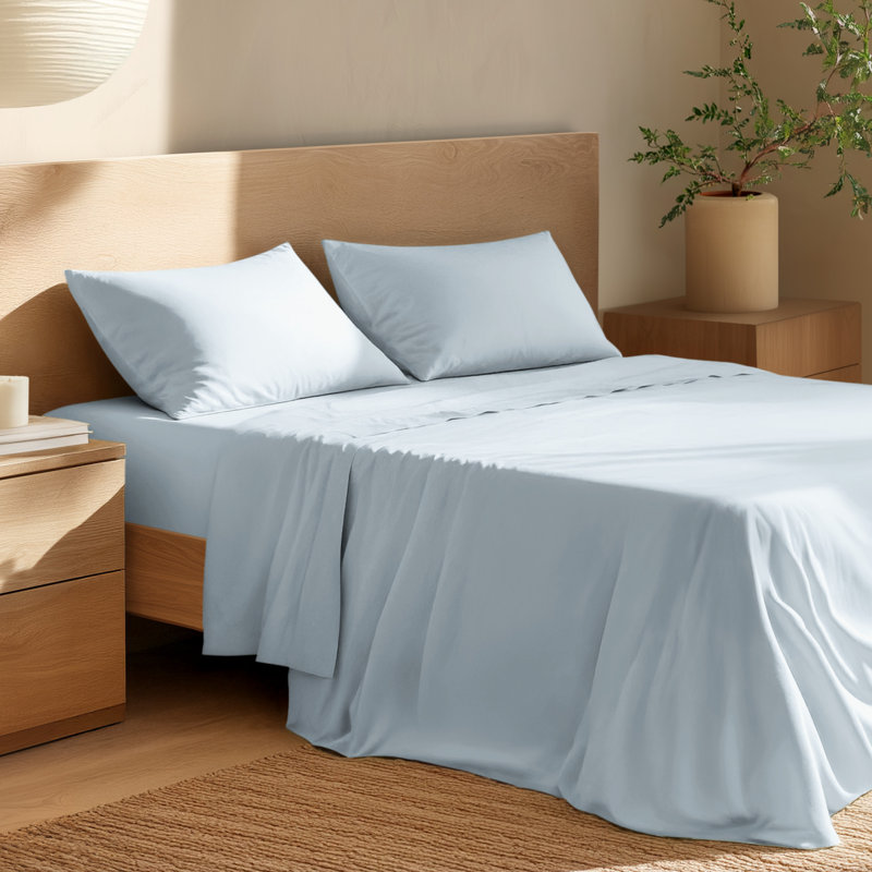 100% Cotton Percale Sheet Set, Winter Blue, Full / Double Sheet Set with 2 Pillowcases