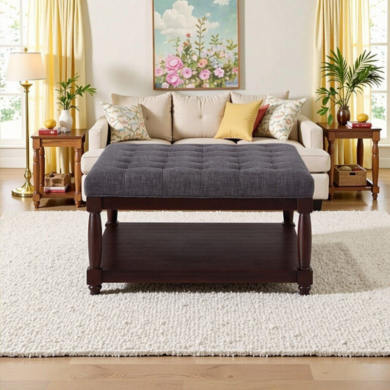Grande table basse carrée avec repose-pieds, Gris foncé
