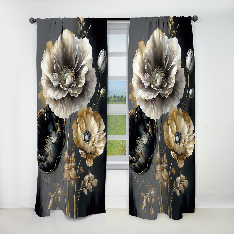 Bouquet de fleurs gris doré I - rideau occultant floral - 1 panneau, L 52 po x L 90 po