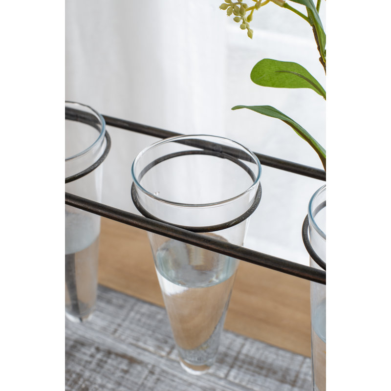 Vase fleur en verre et bois à fleurs 11" -noir Karyl