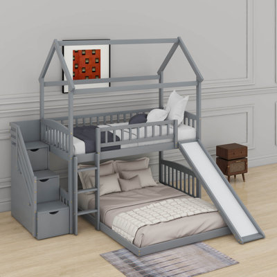 Twin Over Full House Bunk Bed With Slide