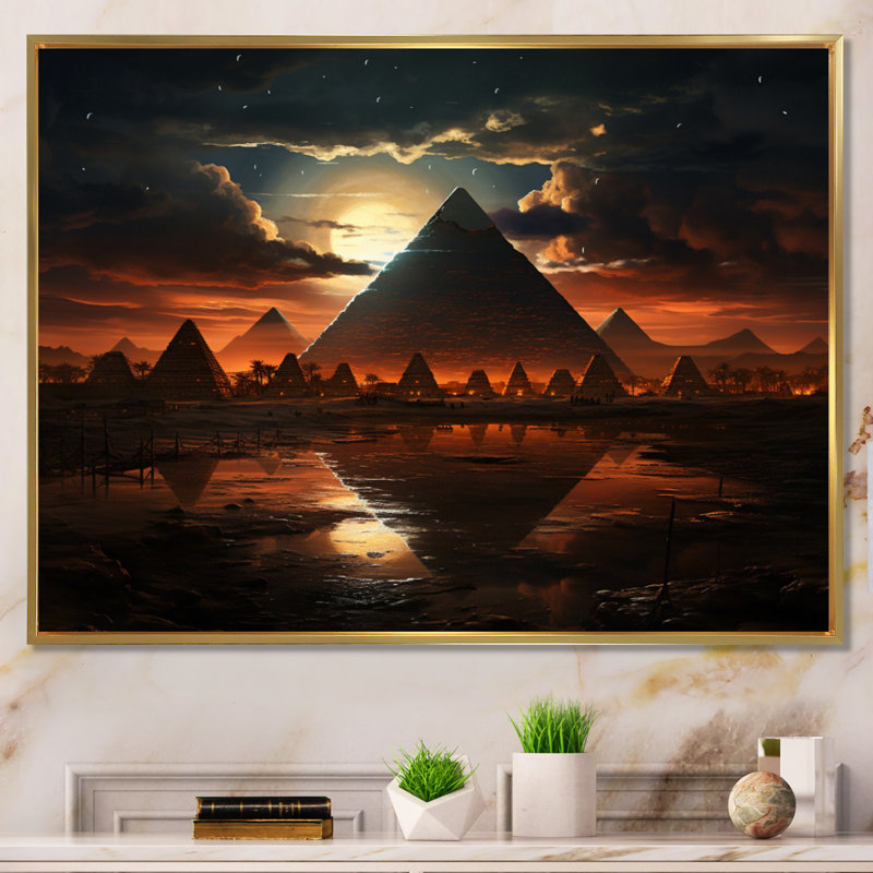 Égypte, Sphinx mystique - Égypte, art mural, Cadre flottant doré, H 16 po x l 32 po x P 1 po