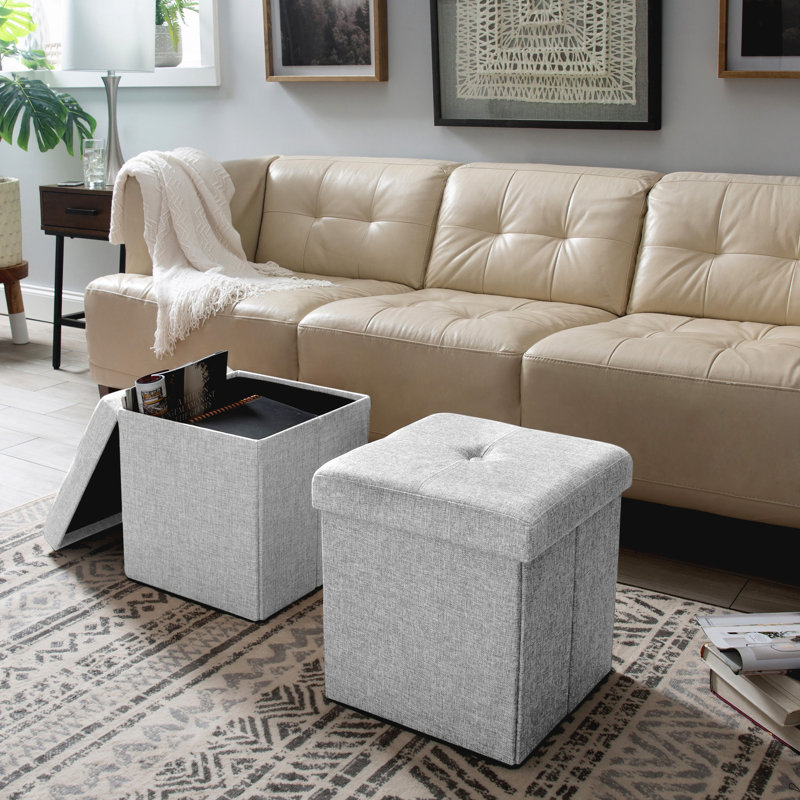Besmir Faux Leather Ottoman, Grey Faux Leather