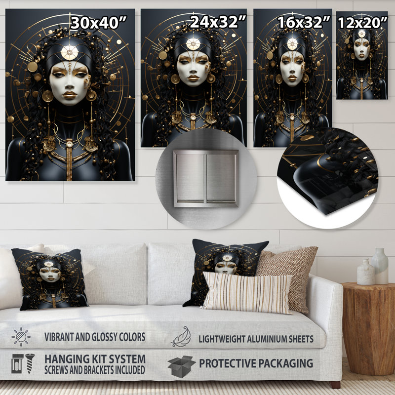 Or africain, élégance dorée et noire - art mural africain en métal, H 40 po x l 30 po x P 1,5 po