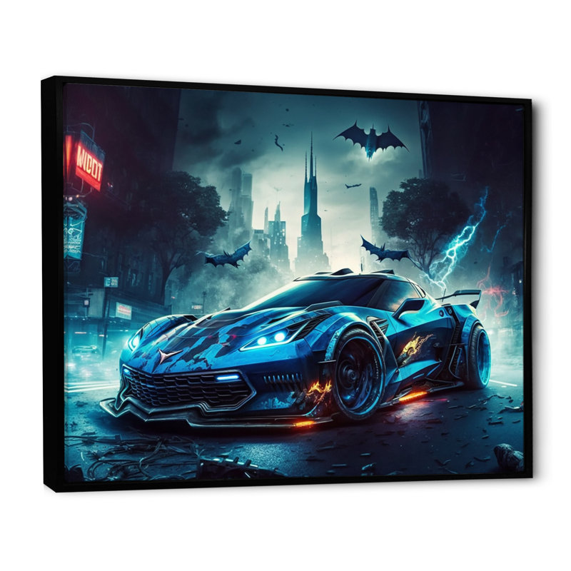 «Blue Car Exotic Car» bleu et noir - Impressions sur toile, Cadre noir, H 16 po x l 32 po x P 1 po