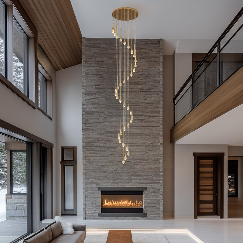 Pawnee 36-light Cylinder Foyer Chandelier With Raindrop Crystals and LED Light