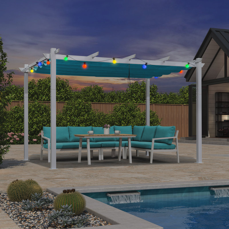 Aluminium Pergola with Canopy, Blue, 10 ' W x 13', White