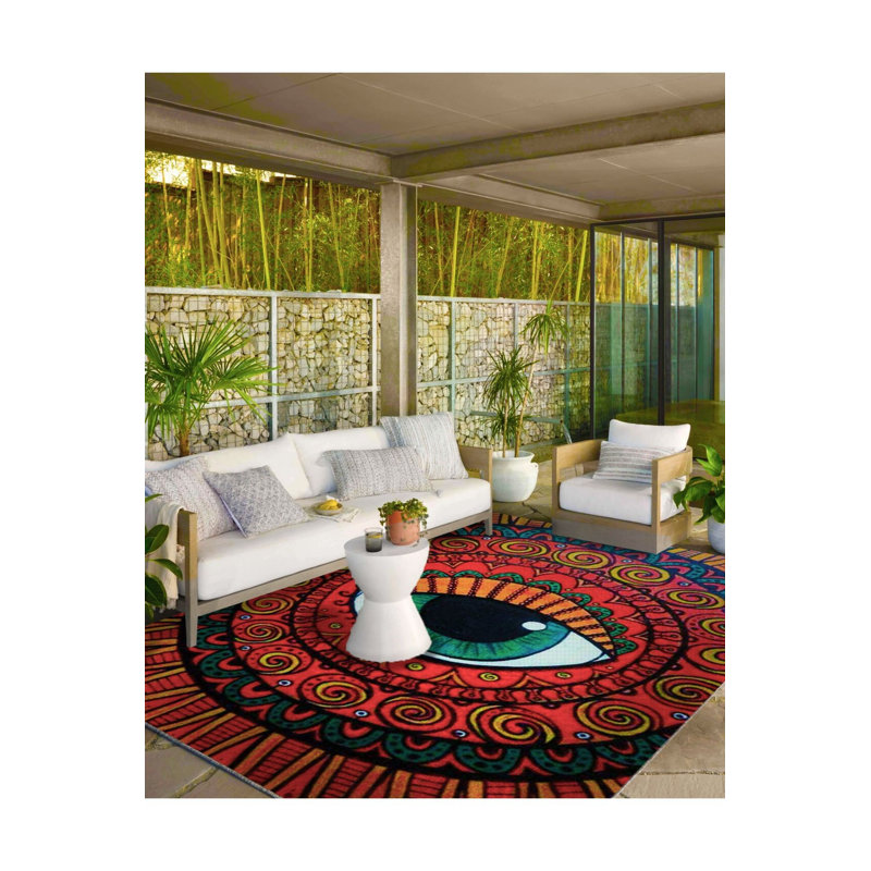 Eye Themed Woven Base Machine Washable Rug