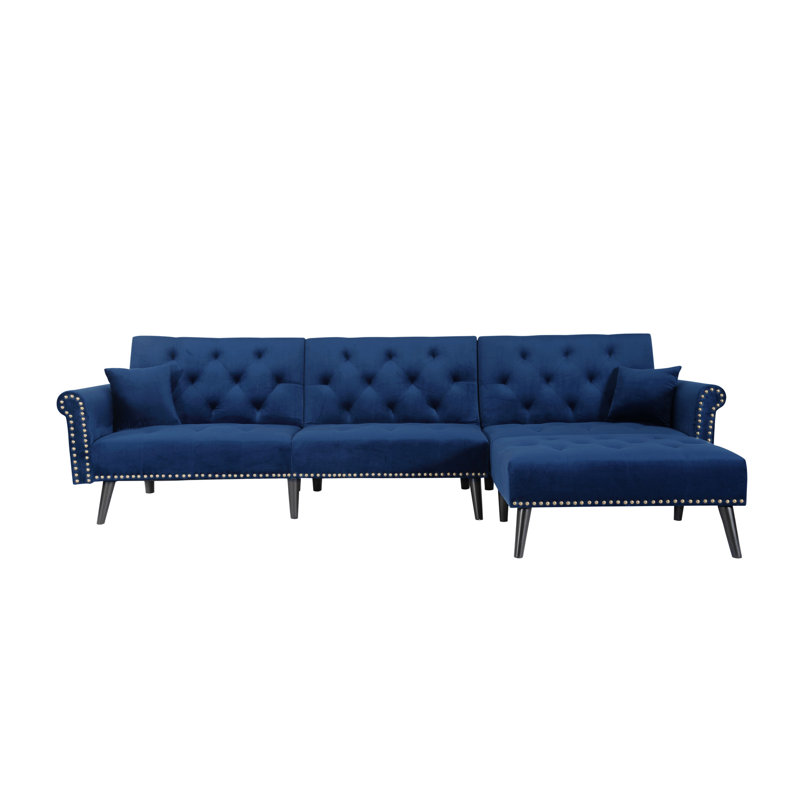 Canapé-lit 114,5 po, Velours bleu marine