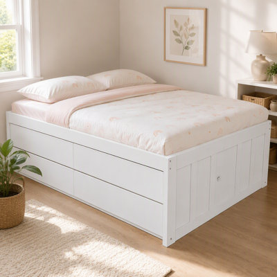 Lit capitaine pleine grandeur avec 4 tiroirs de rangement, porte de rangement latérale, cadre de lit plateforme en bois avec support à lattes, lit de rangement peu encombrant pour enfants, adolescents et adultes, aucun sommier nécessaire