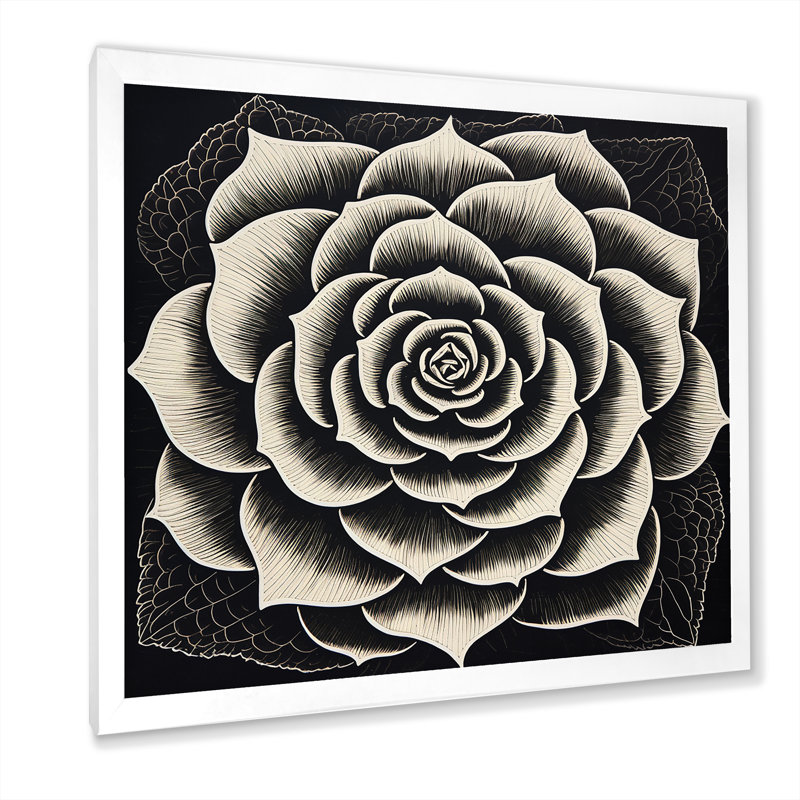 Minuscule plante grasse en noir et blanc, H 36 po x l 36 po x P 1,5 po, Cadre photo blanc