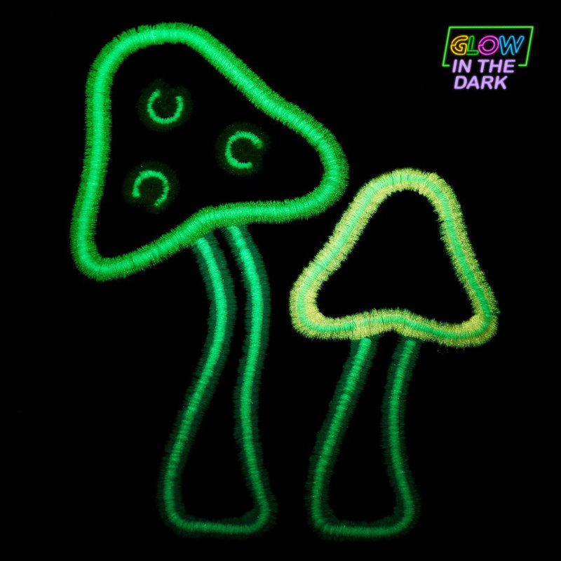 NEON MUSHROOMS EMB HAND-BLACK