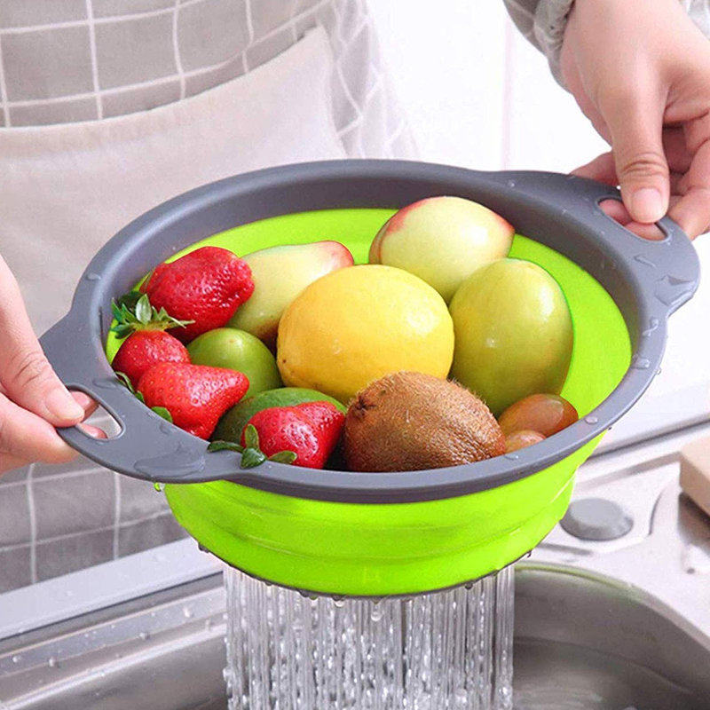 Belchers Collapsible Kitchen Silicone Colander Strainer Bowl, Green