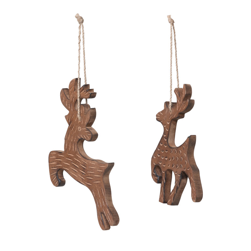 7.5'' Mango Wood Animals Holiday Shaped Ornament