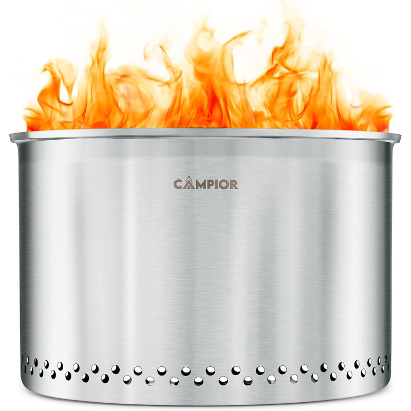 Campior Large Wood Burning Fire Pit Stove - Smokeless Outdoor Stove For Efficient Wood Fires, Camping, Cooking, And Garden Gatherings, Durable Stainless Steel With Removable Ash Pan, 20.94 Lbs