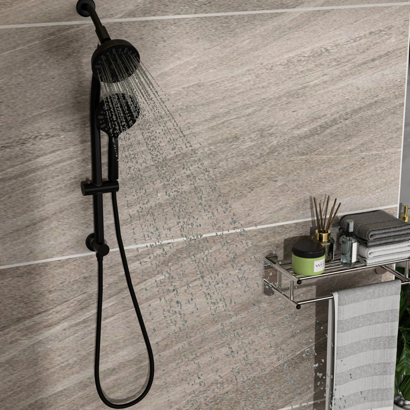 4.7" Rain Showerhead And 7 Hand Shower, Matte Black With Adjustable Shower Holder Hose, Matte Black