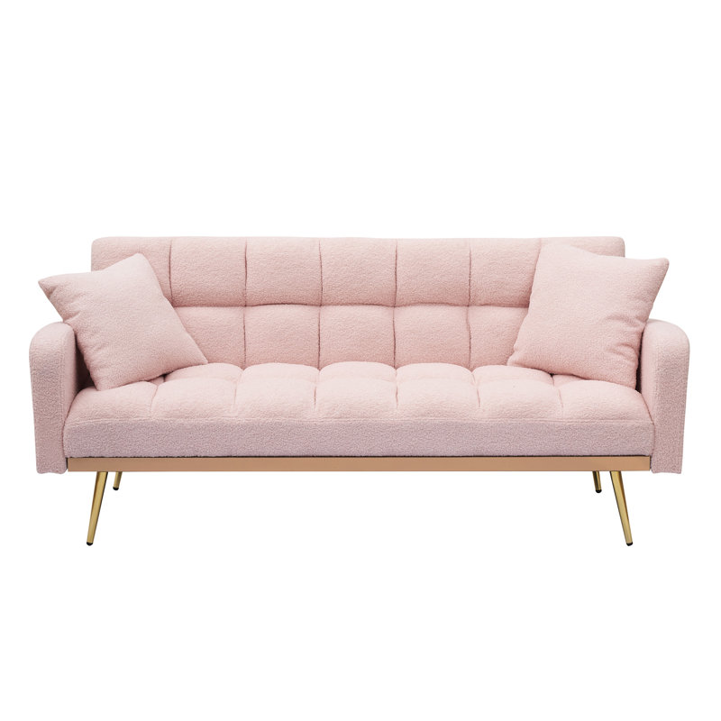 Lit réglable rose de 69 pouces pour espace de vie principal, transformation à trois vitesses, large cadre amovible en bois massif et artificiel, 2 sièges, rembourrage en mousse, style moderne avec petite pièce