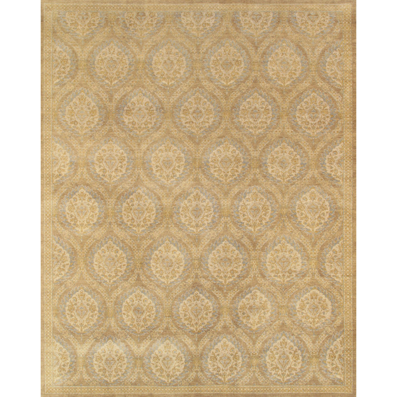 Ottoman Hand Knotted Wool Floral Area Rug in Blue/Beige