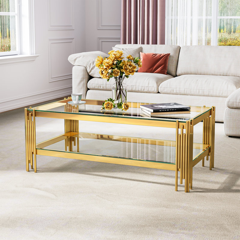 Glass Top Single Coffee Table, Gold