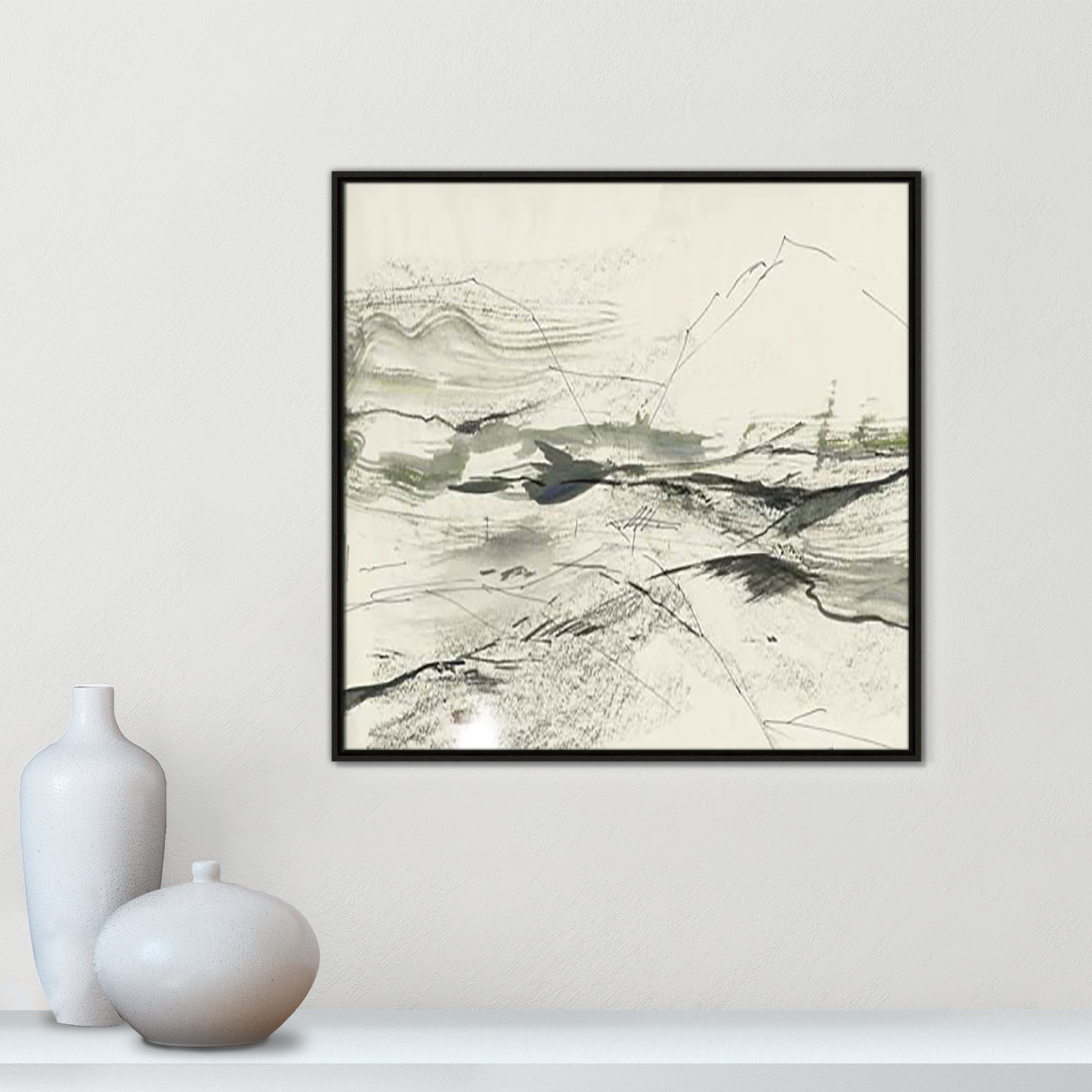 Green Sketches Print, Espresso Floater Framed, 31.5" H x 31.5" W x 2" D