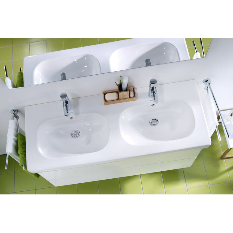 White Ceramic Rectangular Wall Mount Bathroom Sink with Overflow