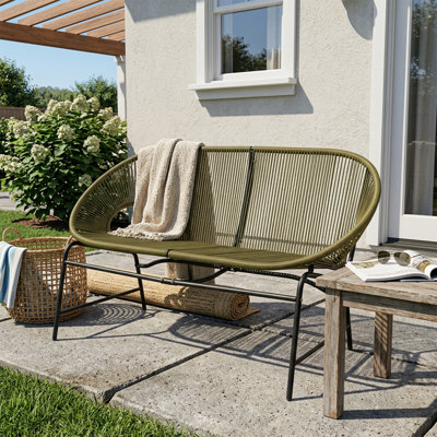 Stylish PE Rattan Outdoor Patio Love Seat With Sturdy Iron Frame, For Durable And Comfortable Seating