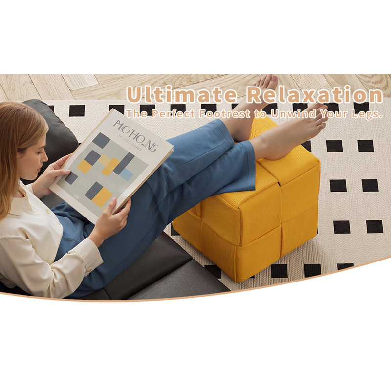 Ottoman Foot Rest Soft And Comfortable Ottoman Square Corduroy Woven Design Sofa Stool Yellow, Yellow