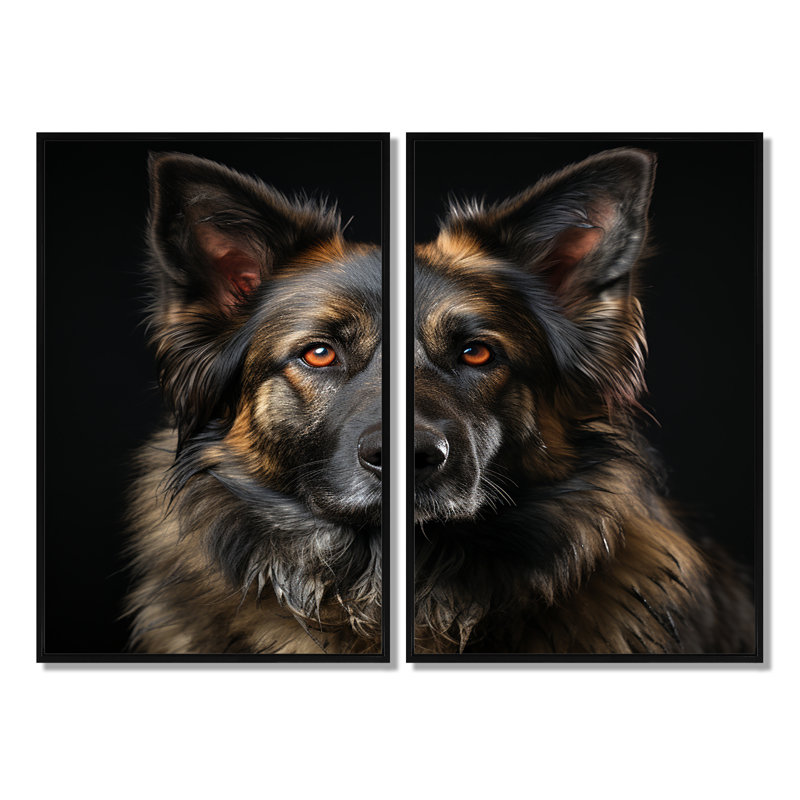 Chien, berger allemand, Black, 36" H x 48" W, Impression encadrée flottante