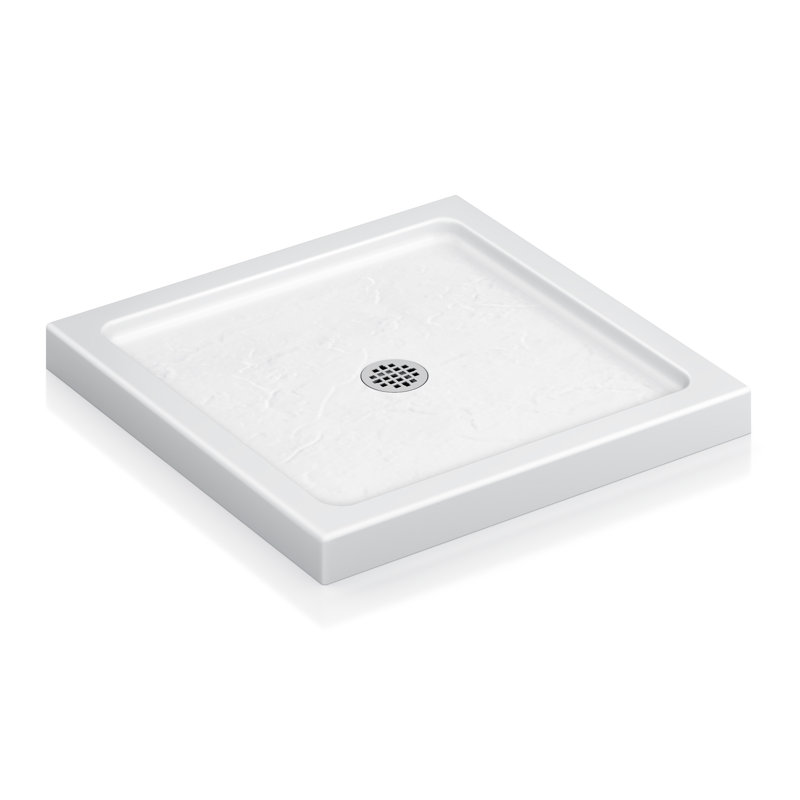 Base de douche 32 po x 32 po blanc pur avec 3 brides amovibles