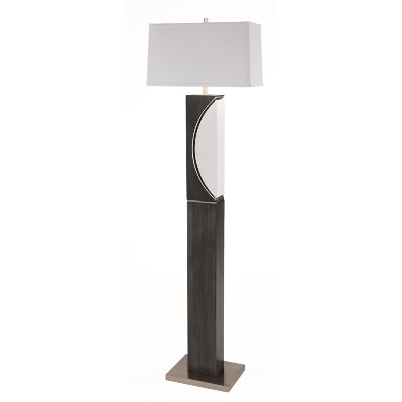 Charcoal Gray and Brushed Nickel 2-Light Floor Lamp with Off White Linen Shade