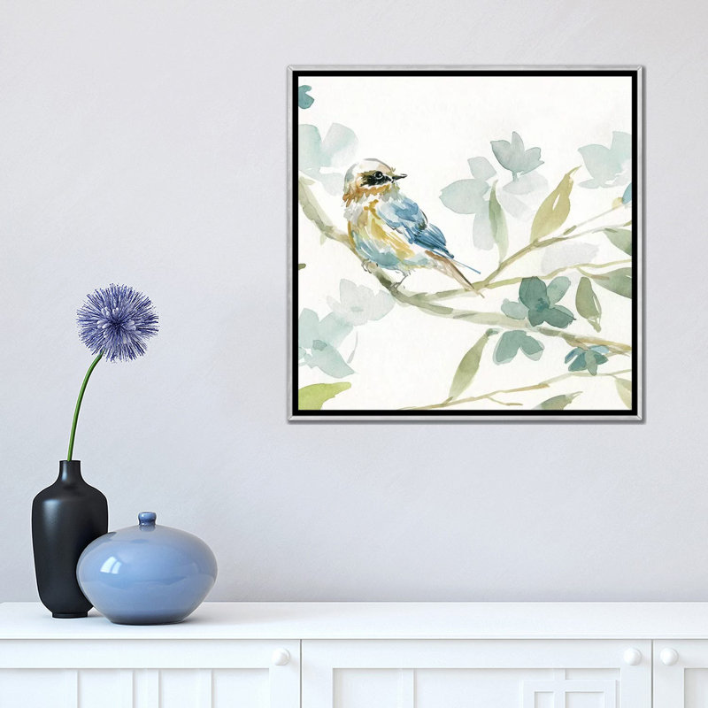 «Spring Melody I» par Carol Robinson - reproduction imprimée, Toile avec cadre argenté, Pas de tapis